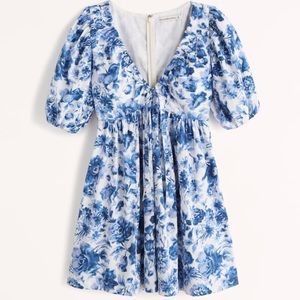 Blue Floral Poplin Cinch Front Dress